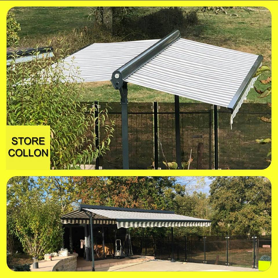 Stores à double pente et logo