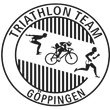 Logo für das Triathlon-Team Göppingen: Darstellung von Schwimm-, Rad- und Laufsportlern in einem Kreis.