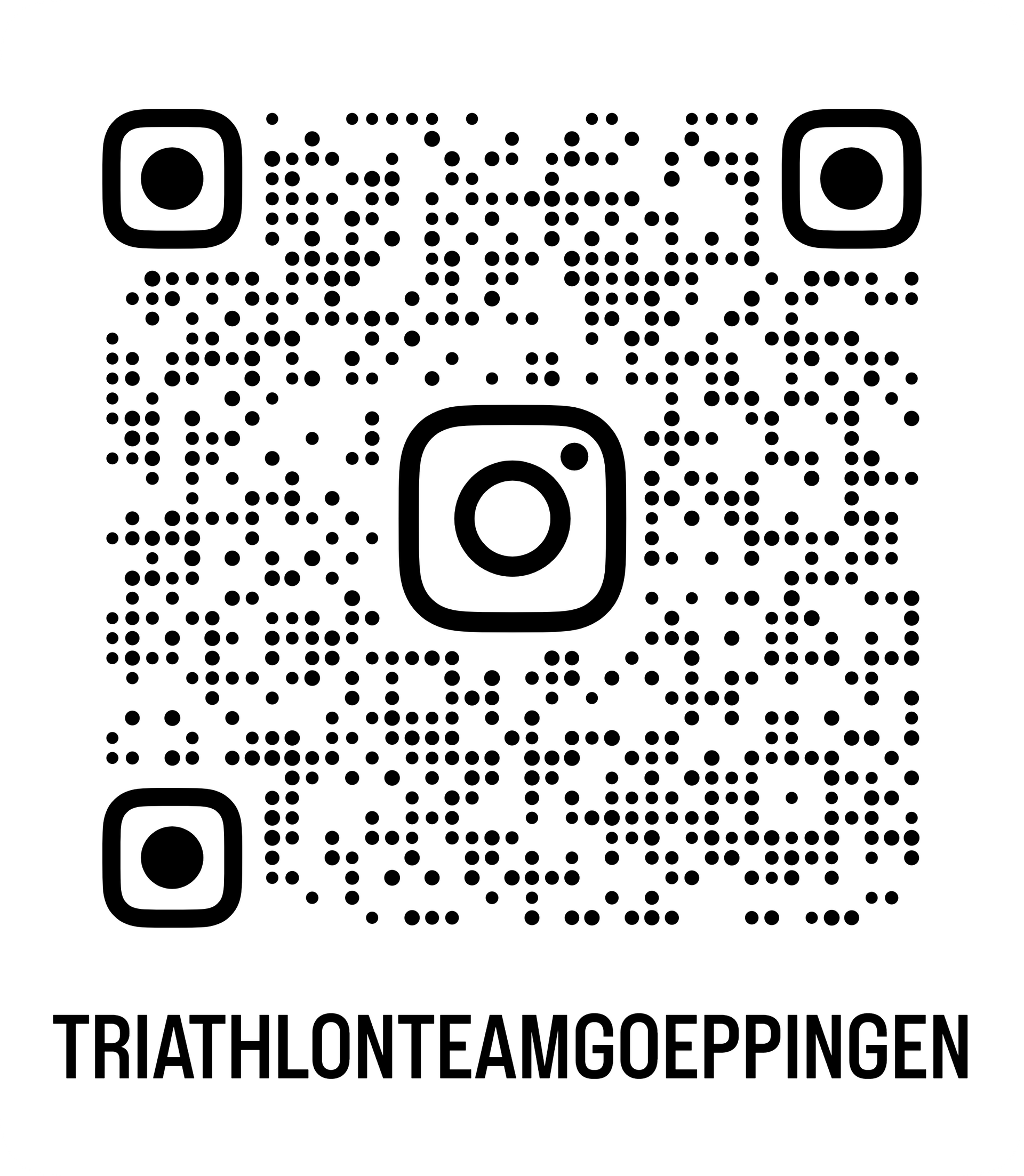 QR-Code mit Instagram-Logo, Text „TRIATHLONTEAMGÖPPINGEN“.