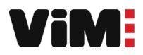 Logo VIM noir avec des marques rouges en forme de deux-points à droite