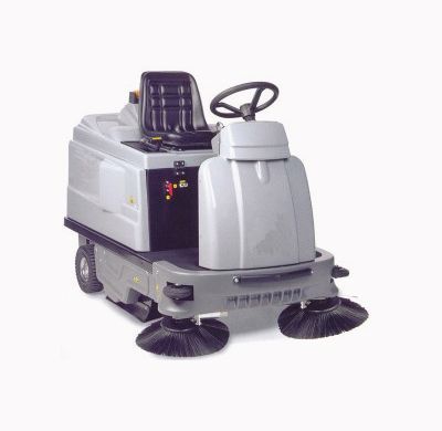 Una barredora con volante sobre un fondo blanco