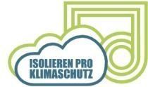 Logo with green lines and blue text reading “Isolieren pro Klimaschutz”