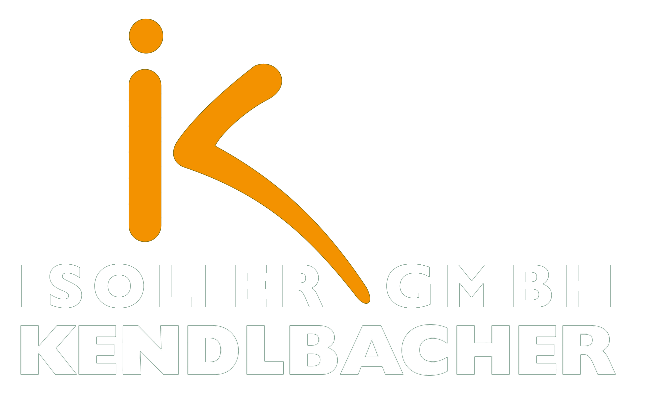 Orangefarbenes, stilisiertes „iK“-Logo mit darunterliegendem, blassgrauem Schriftzug „KENDLBACHER“.