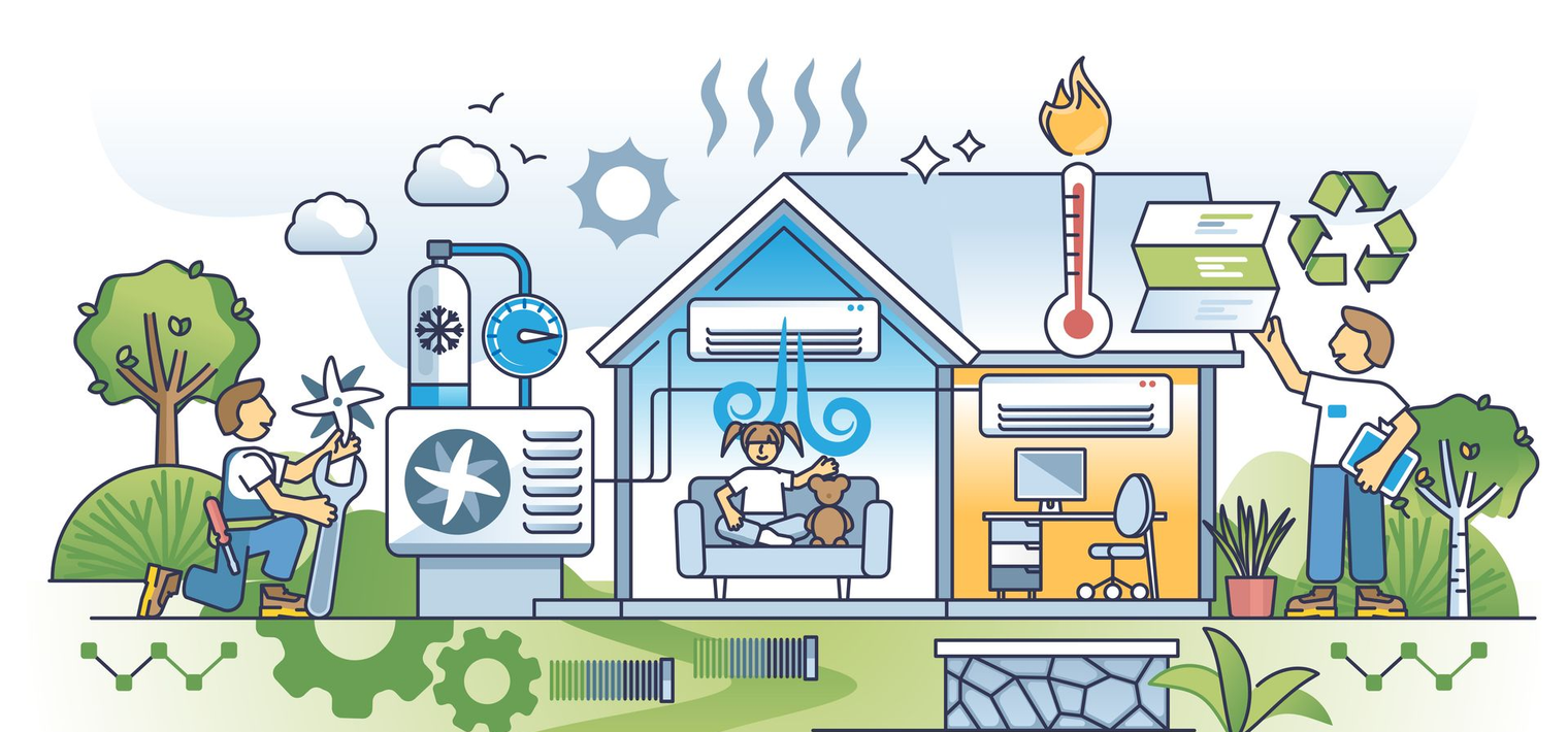 Illustration des systèmes de chauffage, de ventilation et de climatisation dans une maison.