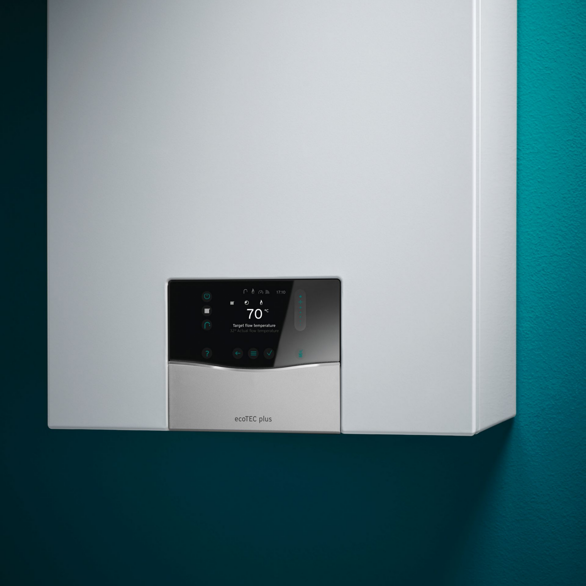 Une chaudière avec accessibilité aux commandes de réglages.