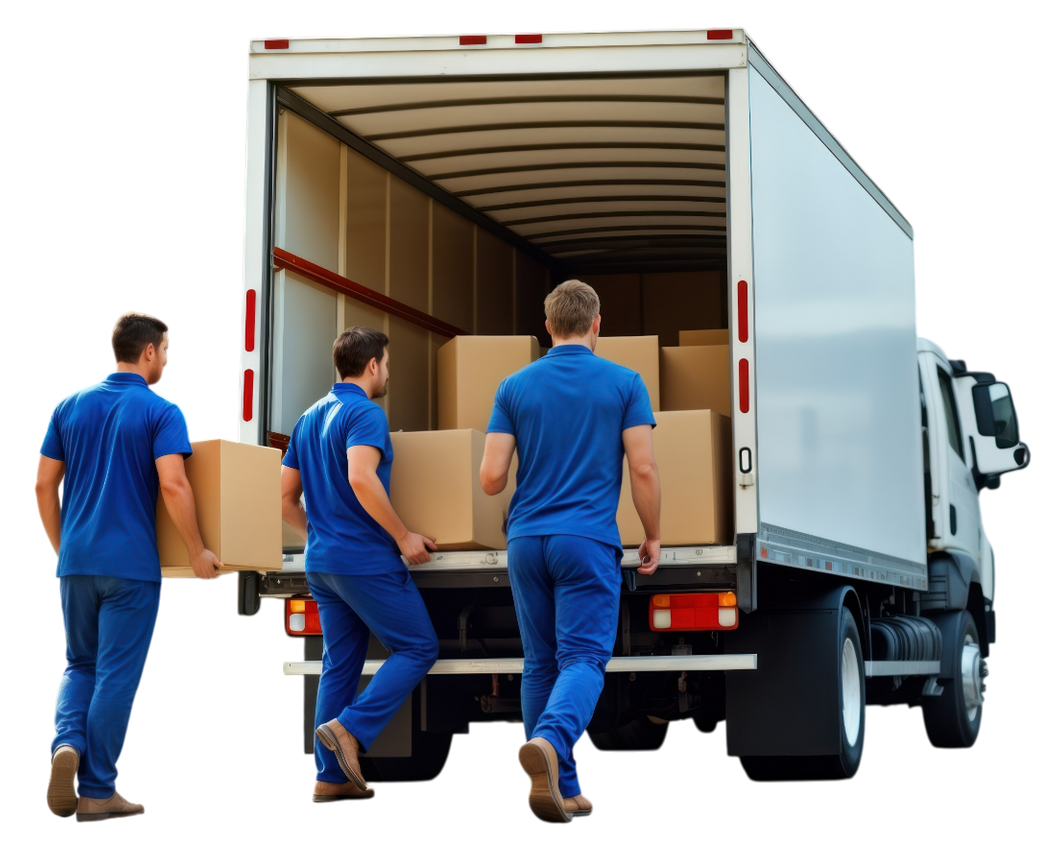 Une équipe de déménageurs décharge un camion