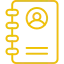 Un icono amarillo de un cuaderno con el perfil de una persona en él.