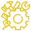 Un icono amarillo de un engranaje con herramientas a su alrededor.