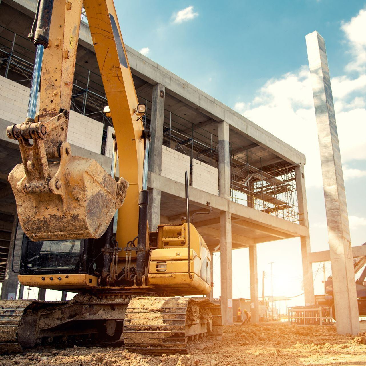 Une tractopelle sur un chantier