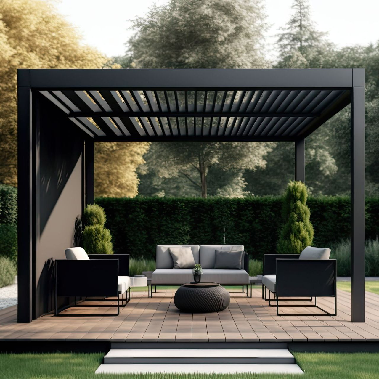 Une terrasse abritée par une pergola