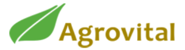 Logotipo de Agrovital con un icono de una hoja verde y texto dorado sobre un fondo blanco.