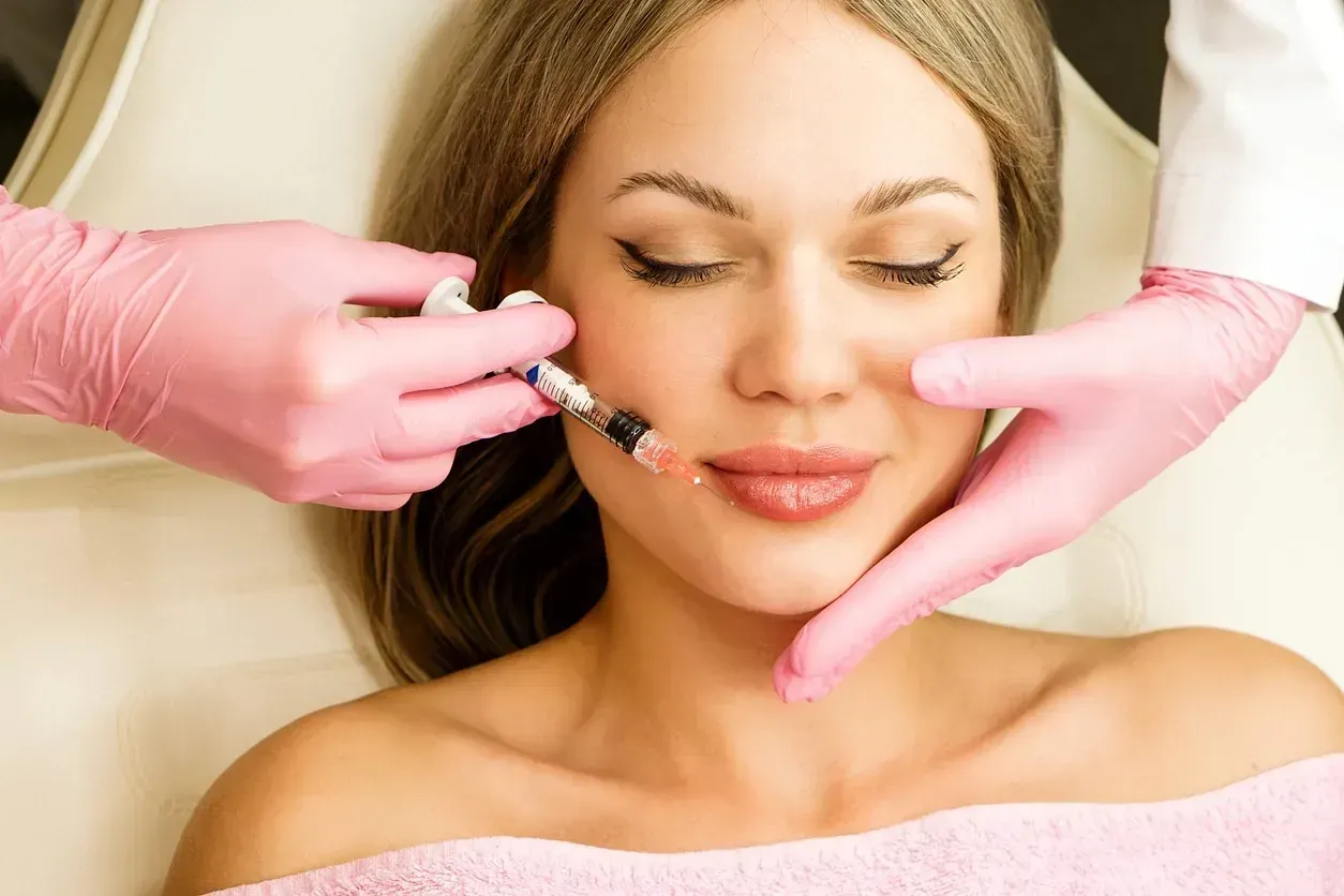 Una mujer recibe una inyección de botox en la cara.