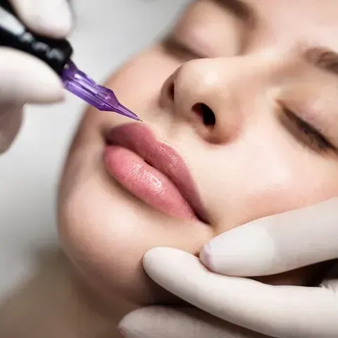 Una mujer se está haciendo un tatuaje en los labios.