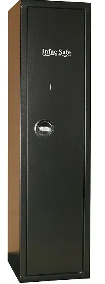 Caja fuerte para armas de color negro con manija cromada y la inscripción 