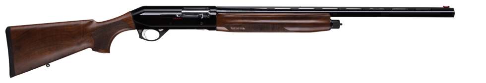 Una escopeta marrón y negra.