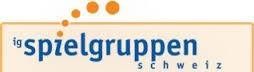 Logo mit der Aufschrift „ig spielgruppen schweiz“ in Blau und Orange, mit fünf orangefarbenen Punkten über dem Text