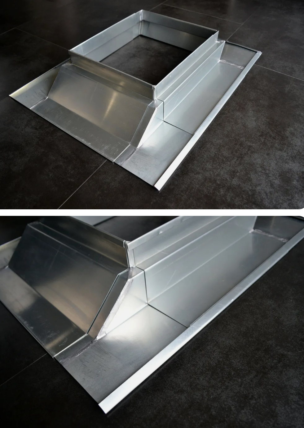 Entourage de cheminée en zinc, avant la pose sur le toit