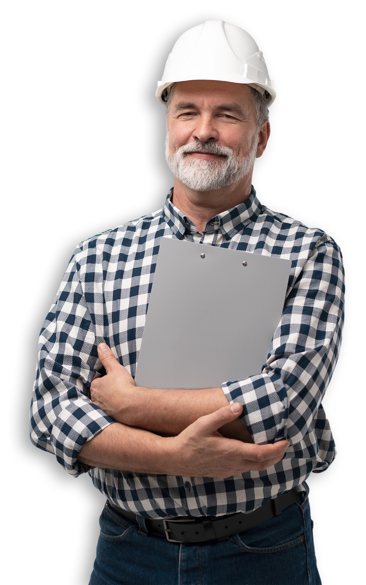 Homme souriant portant un casque de chantier.