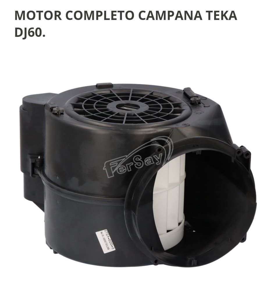 Motor completo para campana TEKA DJ60, negro, con ventilador visible sobre fondo blanco
