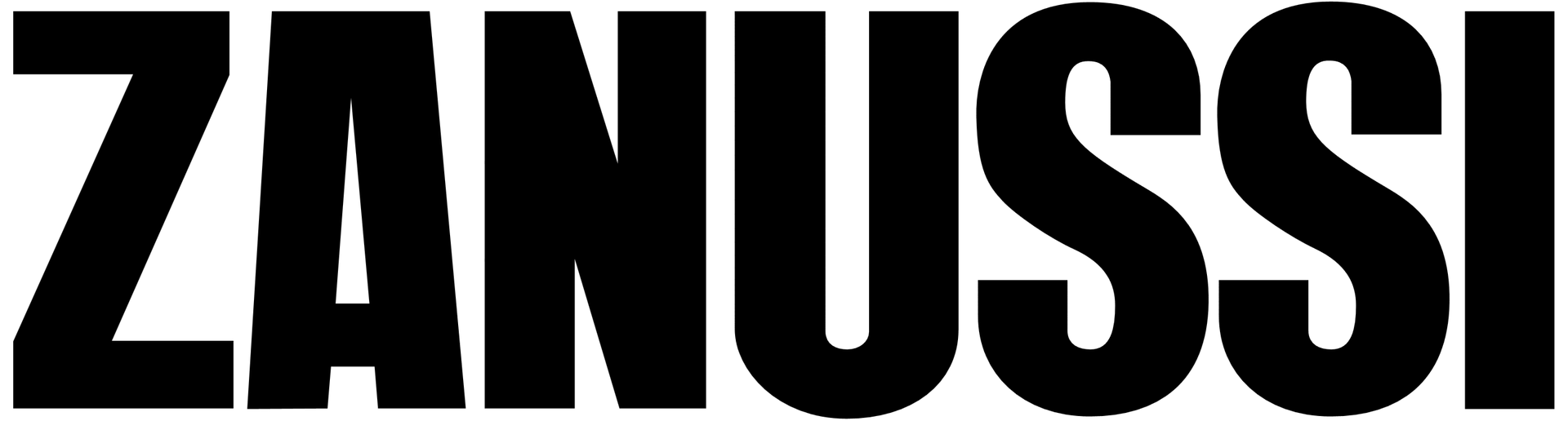 Logotipo negro de la marca ZANUSSI sobre fondo blanco