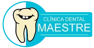 Un logotipo para la Clínica Dental Maestre con un diente sonriente.