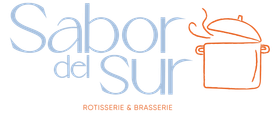 Logotipo del restaurante Sabor del Sur con texto y una olla estilizada con vapor.