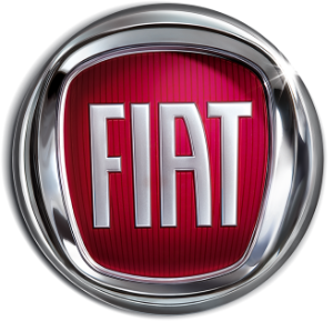 Un logotipo Fiat rojo y plateado sobre un fondo blanco.
