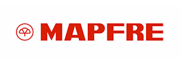Un logotipo de Mapfre en rojo sobre un fondo blanco.