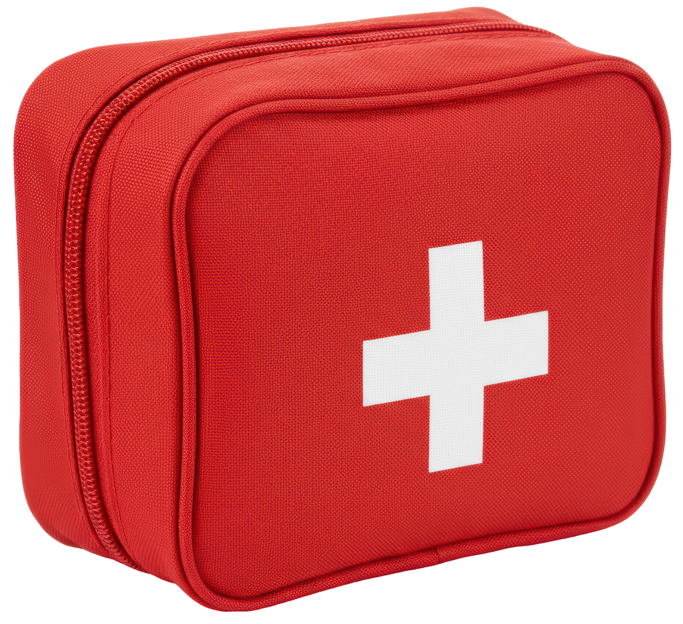 Trousse de premiers secours rouge avec une croix blanche.