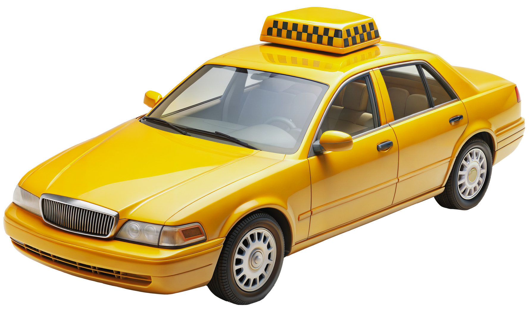 Taxi jaune avec gyrophare à damier.