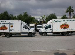 Dos camiones blancos están estacionados uno al lado del otro al costado de la carretera.