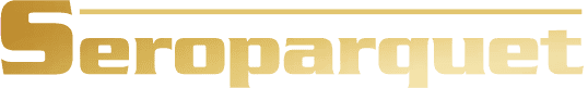 Logotipo dorado "Seroparquet" sobre fondo blanco
