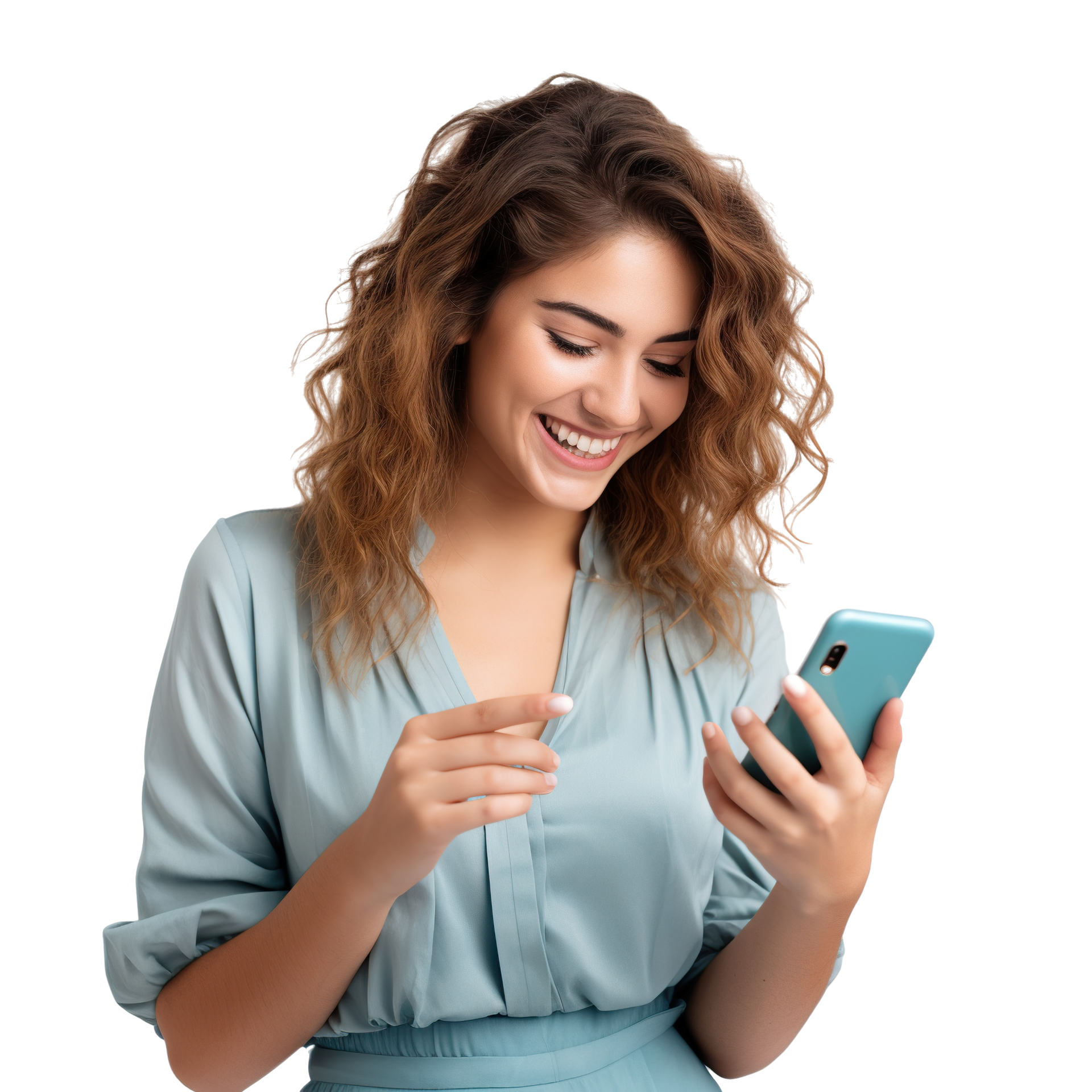 Une femme aux cheveux longs avec un téléphone portable