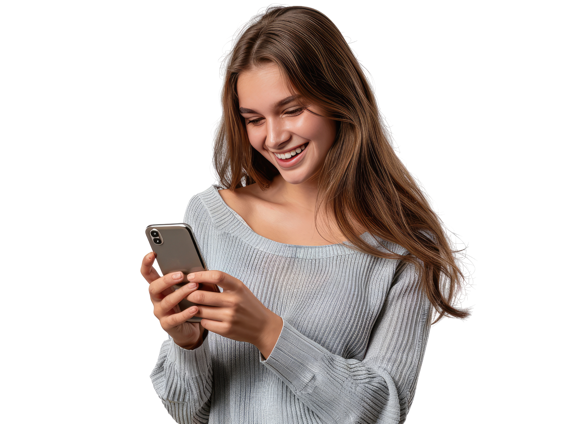 Une femme qui tient un téléphone