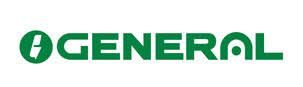 Un logotipo general verde y blanco sobre un fondo blanco.