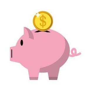Una alcancía rosa con una moneda de oro dentro.