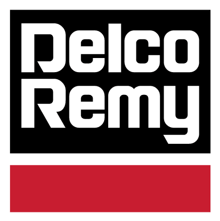 Logotipo da Delco Remy em texto branco sobre fundo preto, com barra vermelha abaixo.