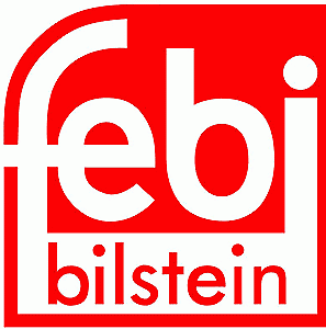 Logotipo da Febi Bilstein, fabricante de peças automotivas. Vermelho e branco, com o nome da marca.