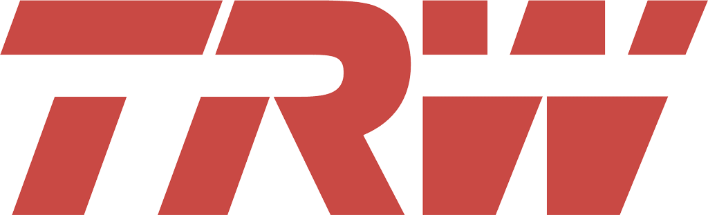 Logotipo vermelho da TRW para o setor automotivo.