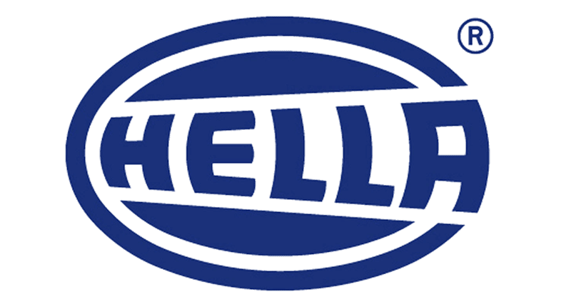 Logotipo da HELLA: Oval azul e branco com a palavra