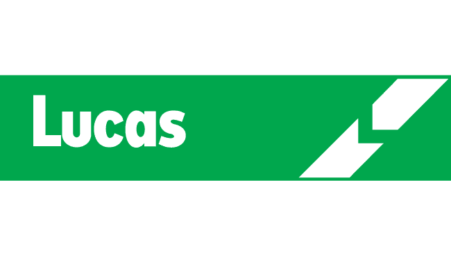Logotipo da Lucas: texto branco sobre um fundo retangular verde, com um raio estilizado em branco.