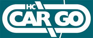 Logotipo da HC Cargo: texto branco sobre fundo verde-azulado.
