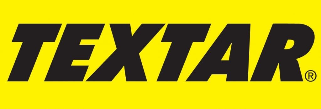 Logotipo da Textar em negrito preto sobre fundo amarelo, com o símbolo de marca registrada.