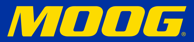 Logotipo da MOOG, texto amarelo sobre fundo azul.