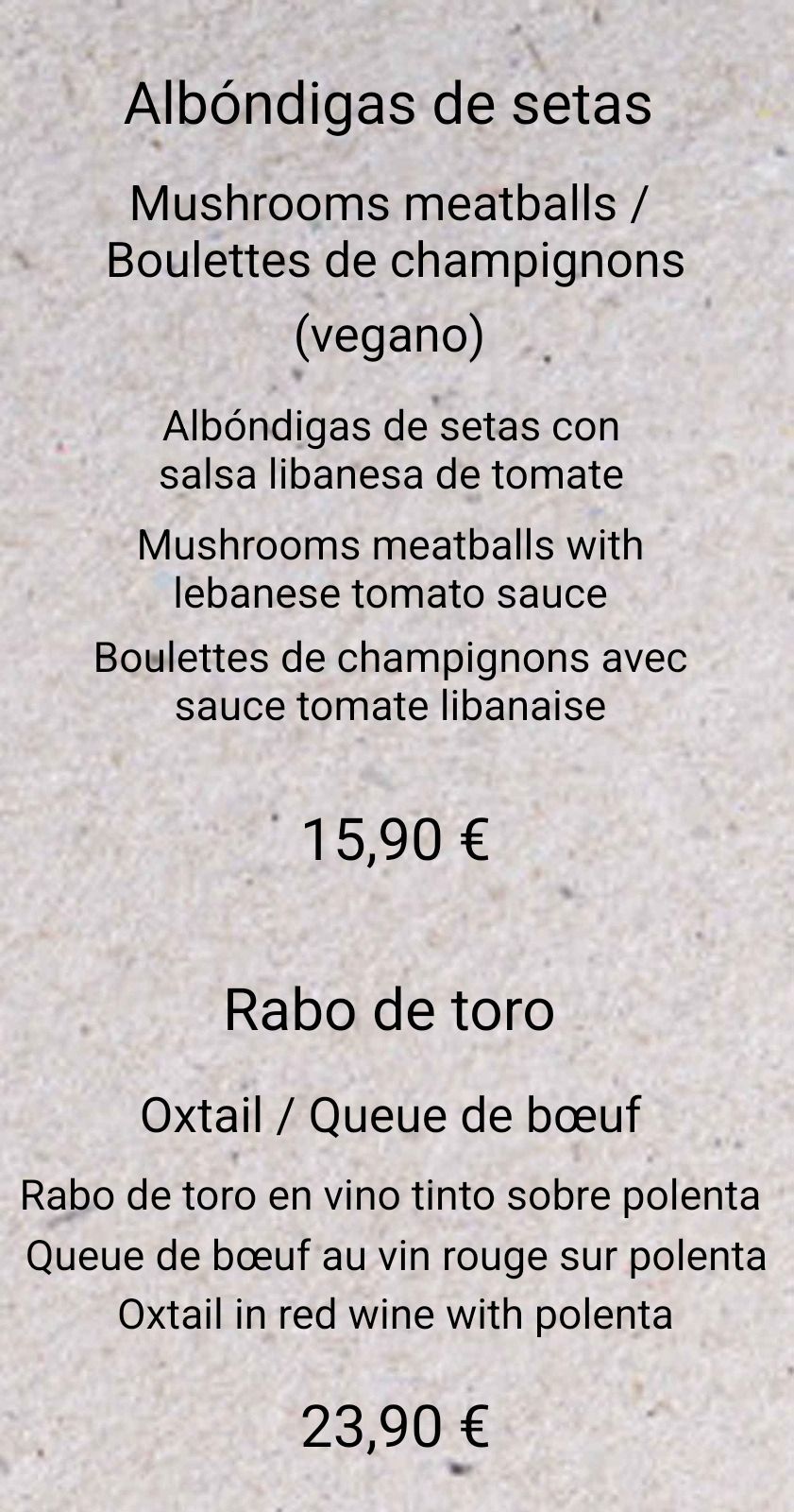 Un menú para un restaurante en un idioma extranjero