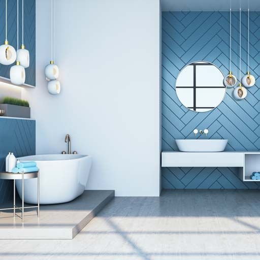 Salle de bains bleue et blanche, moderne