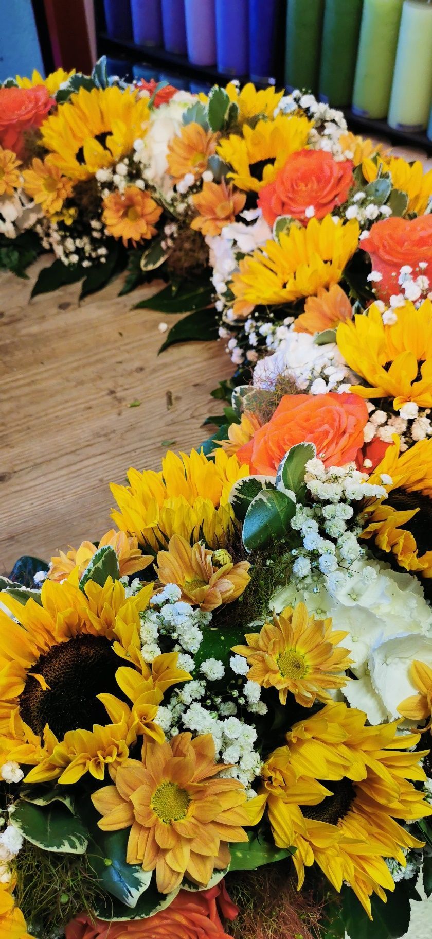 Trockenkranz, Trauerkranz mit Trockenblumen