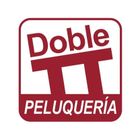 Un logotipo rojo y blanco para Doble Peluquería.