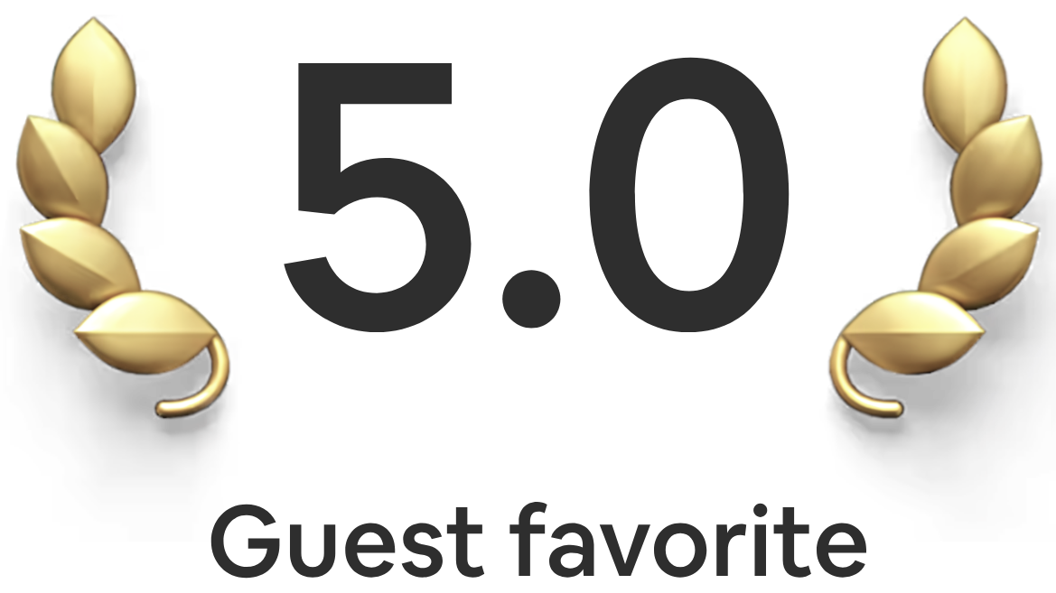 5.0 Guest favorite badge with gold laurel wreaths