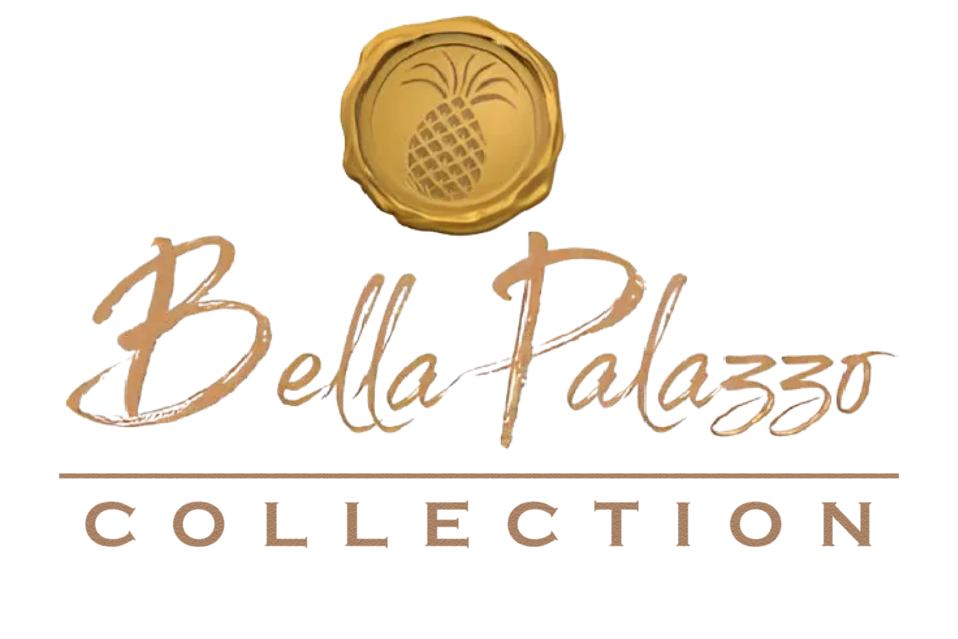Bella Palazzo Collection logo in gold script with a decorative emblem above on a white background